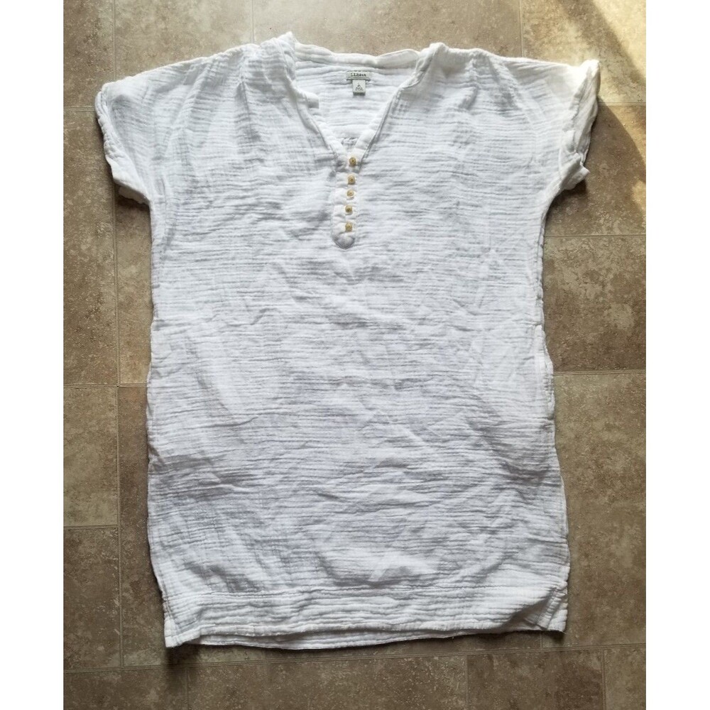 L.L. Bean Cloud Gauze Short Sleeve Dress White L